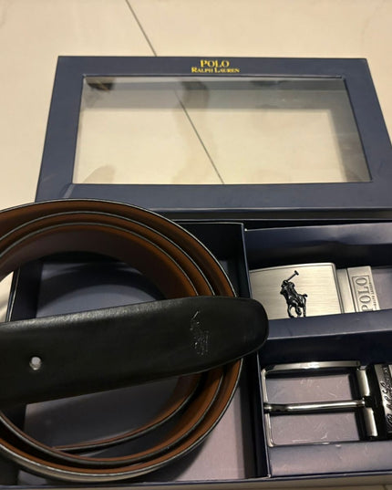 PRL Men’s Leather Reversible Belt – Gift Set 🎁