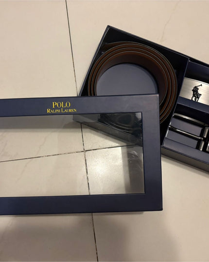 PRL Men’s Leather Reversible Belt – Gift Set 🎁