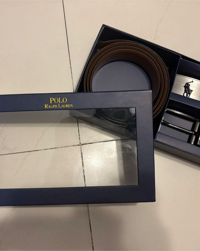 PRL Men’s Leather Reversible Belt – Gift Set 🎁