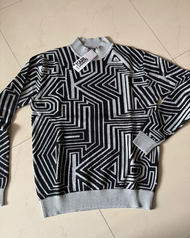KL Geo Pattern Up-Down Knitted Sweater | Premium Winterwear (S–XL)