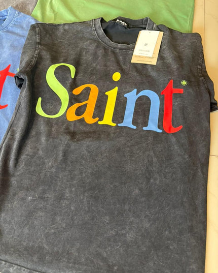 SAINT MXXXXXX Rainbow Text-Print Rainbow Logo Printed T-shirts  L to XXL