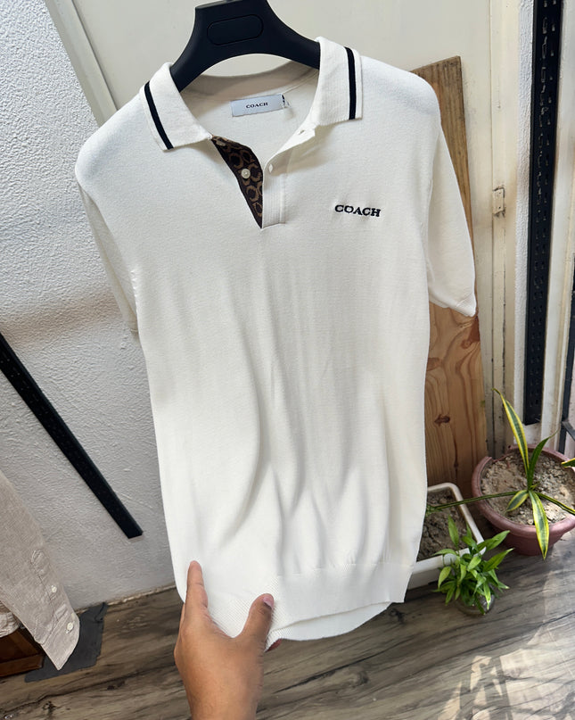 Premium Knitted Polo Inspired by Coach WHITE