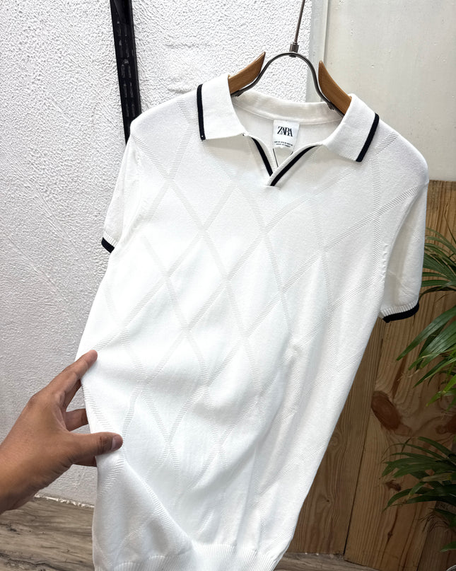 Premium Knitted Polo Inspired by Zara WHITE