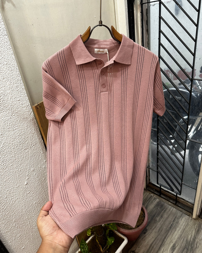 Premium Knitted Polo Inspired by Brioni PINK