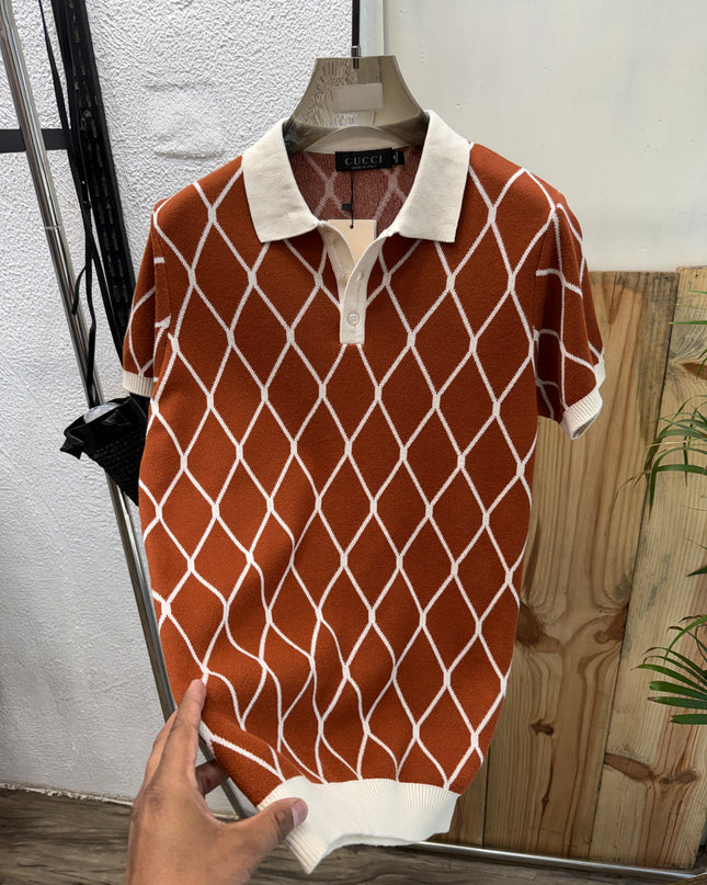 Premium Knitted Polo Inspired by Gucci (Size M) RUST