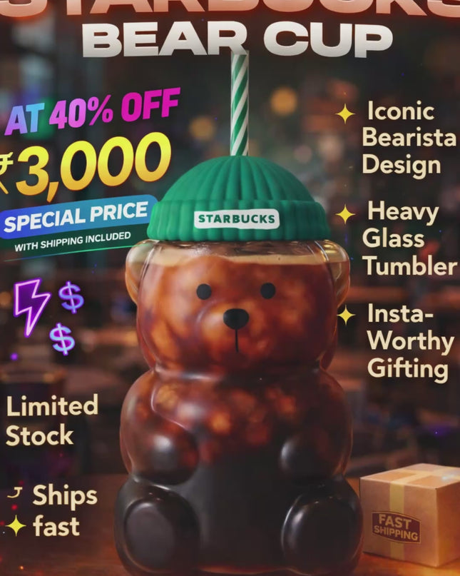 Starbucks Bearista Glass Tumbler – iconic design, heavy quality glass, limited pieces available. Ships fast across India.